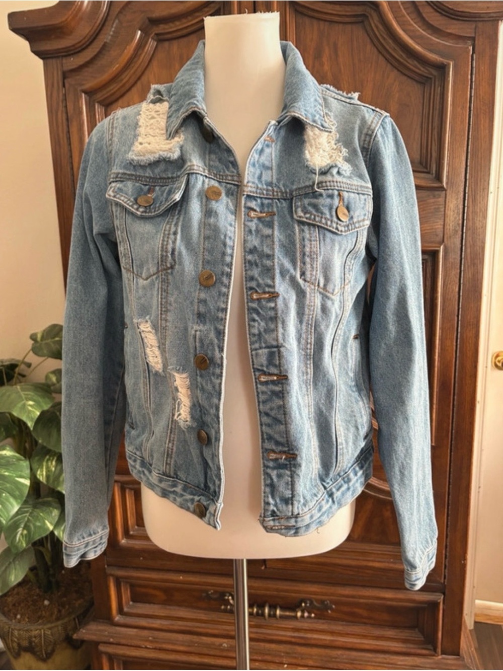 Mono B denim jacket with distressed details